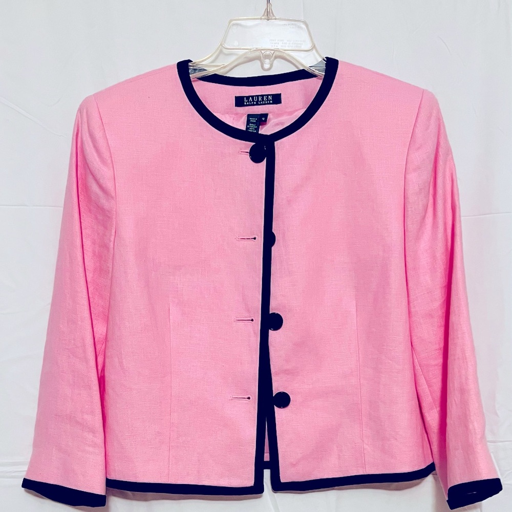 Stunning Pink & Black Ralph Lauren Jacket, Size 10, 100% Linen-Lined, Excel Cond - Picture 14 of 14